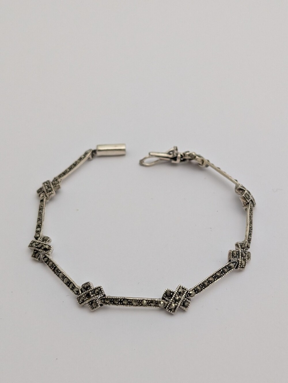 Vintage Sterling Silver Marcasite Gemstone X Link Tennis Bracelet
